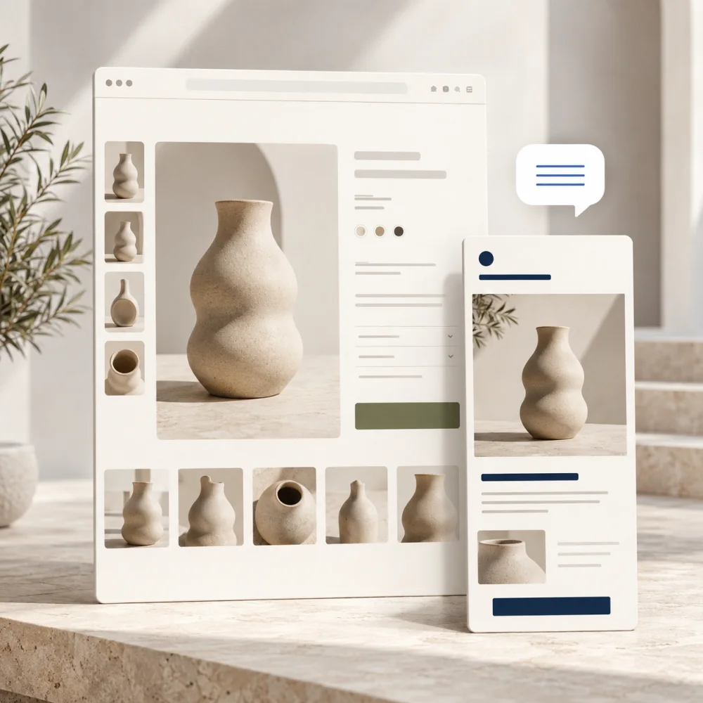 Conceptual illustration of a coordinated product page and email newsletter